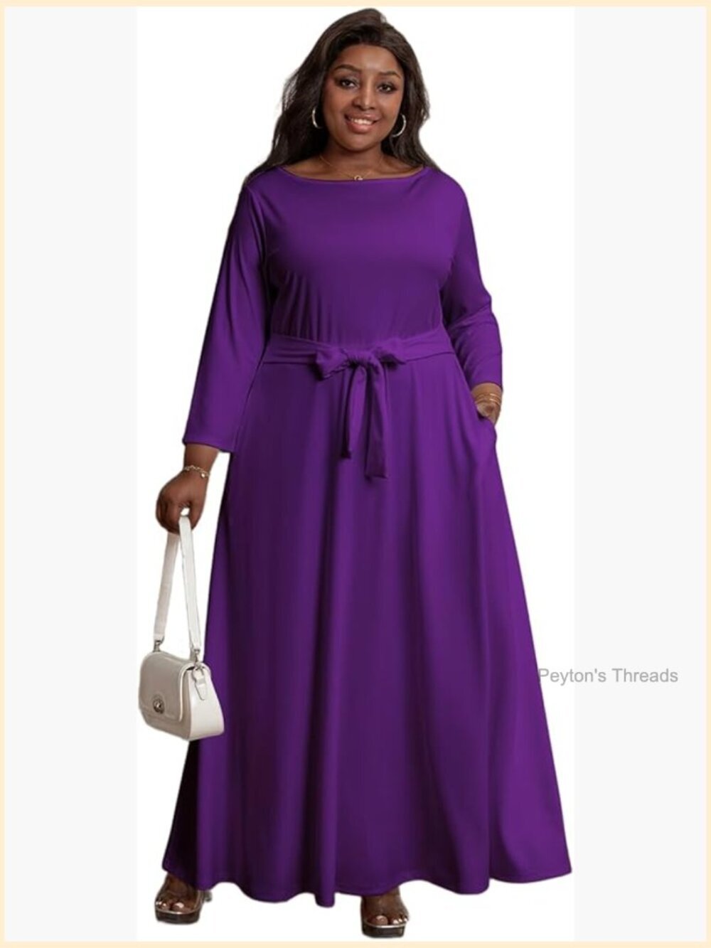 Plus Size Maxi Dress 3/4 Sleeve Stretchy Gown with Pockets